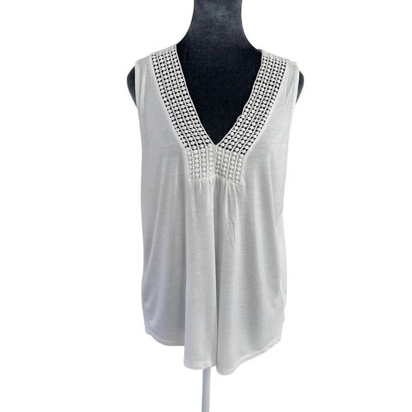 Lascana Tops - Lascana Bohemian Romantic‎ Minimalist Cream Crochet Lace Trim V-Neck Tank 12/14